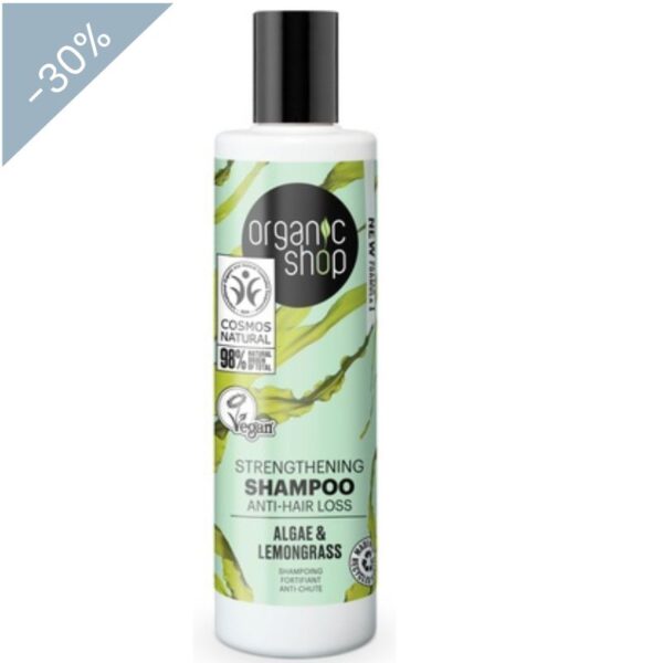 Champú fortalecedor anticaida de algas y lemongrass con 280ml de organic shop 12M
